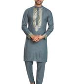 Grey hand block silver foil printed viscos kurta payjama ethnic wear / festive wear