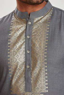 Grey hand block silver foil printed viscos kurta payjama ethnic wear / festive wear 5