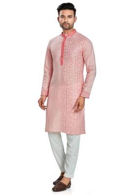 Pink hand block l printed viscos kurta payjama etnic wear / festive wear 3