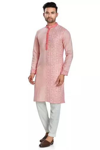 Pink hand block l printed viscos kurta payjama etnic wear / festive wear