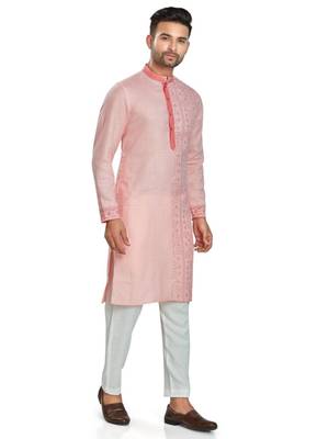 Pink hand block l printed viscos kurta payjama etnic wear / festive wear 4