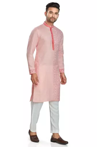 Pink hand block l printed viscos kurta payjama etnic wear / festive wear