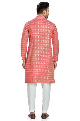 Red hand block  golden foil printed viscos kurta payjama etnic wear / festive wear 2