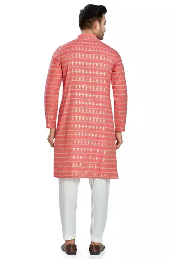 Red hand block  golden foil printed viscos kurta payjama etnic wear / festive wear