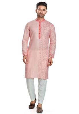 Pink hand block l printed viscos kurta payjama etnic wear / festive wear 1