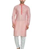 Pink hand block l printed viscos kurta payjama etnic wear / festive wear