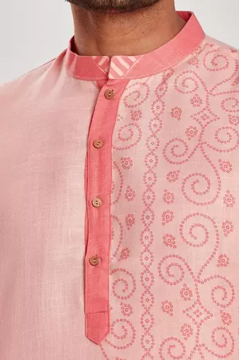 Pink hand block l printed viscos kurta payjama etnic wear / festive wear