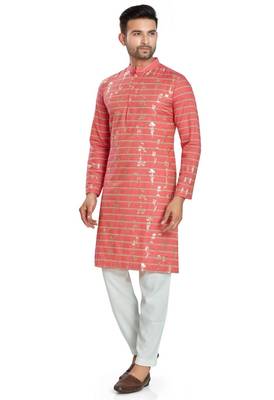 Red hand block  golden foil printed viscos kurta payjama etnic wear / festive wear 3