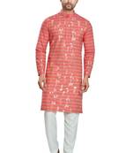 Red hand block  golden foil printed viscos kurta payjama etnic wear / festive wear