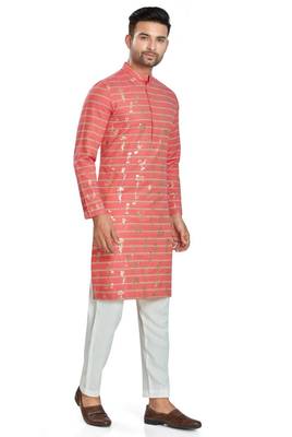 Red hand block  golden foil printed viscos kurta payjama etnic wear / festive wear 4