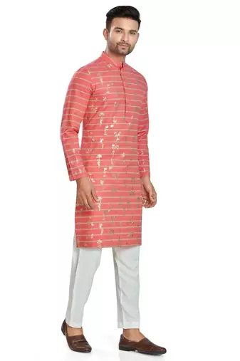 Red hand block  golden foil printed viscos kurta payjama etnic wear / festive wear