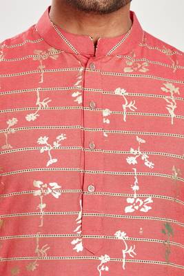 Red hand block  golden foil printed viscos kurta payjama etnic wear / festive wear 5