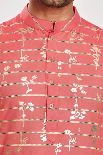 Red hand block  golden foil printed viscos kurta payjama etnic wear / festive wear