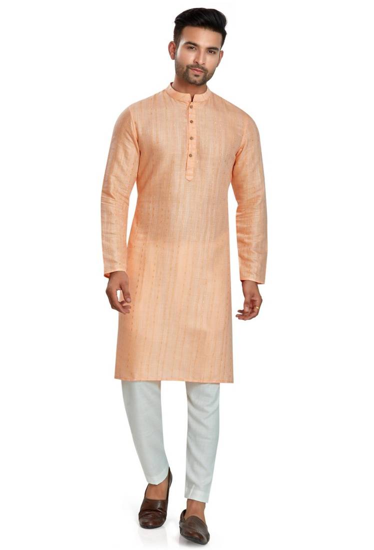 Orange jacquard kurta payjama etnic wear / festive wear