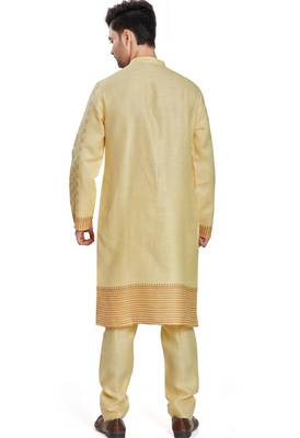 Lemon yellow hand block printed kurta viscos kurta payjama etnic wear / festive wear 2
