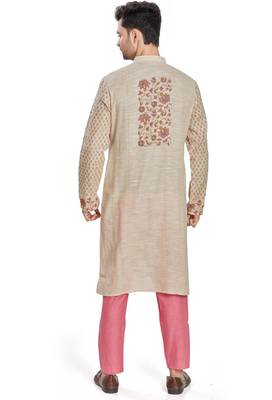 Beige hand block printed kurta with embreoidery viscos kurta payjama etnic wear / festive wear 2