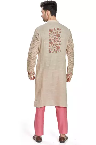 Beige hand block printed kurta with embreoidery viscos kurta payjama etnic wear / festive wear
