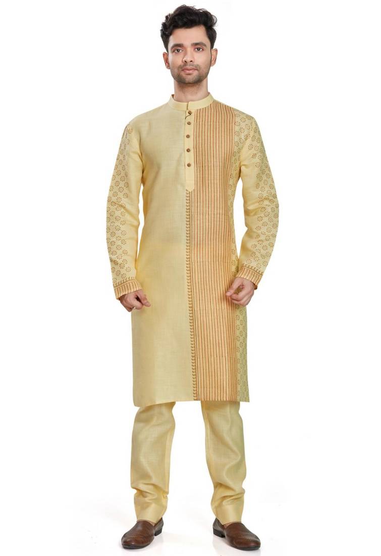 Lemon yellow hand block printed kurta viscos kurta payjama etnic wear / festive wear
