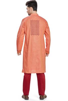 Orange hand block printed kurta with embroidery viscos kurta payjama ethnic wear / festive wear 2