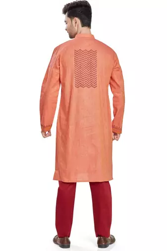 Orange hand block printed kurta with embroidery viscos kurta payjama ethnic wear / festive wear
