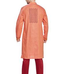 Orange hand block printed kurta with embroidery viscos kurta payjama ethnic wear / festive wear