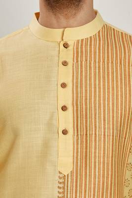 Lemon yellow hand block printed kurta viscos kurta payjama etnic wear / festive wear 5