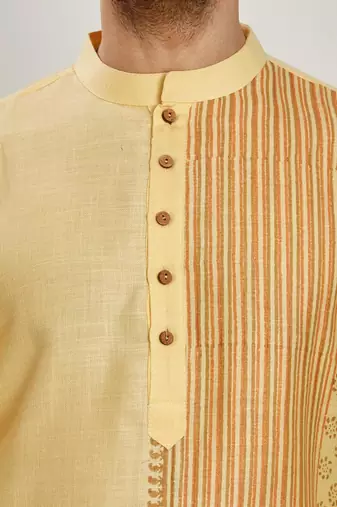 Lemon yellow hand block printed kurta viscos kurta payjama etnic wear / festive wear