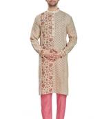 Beige hand block printed kurta with embreoidery viscos kurta payjama etnic wear / festive wear