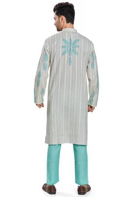 Grey hand block printed with embroidery kurta viscos kurta payjama etnic wear / festive wear 2