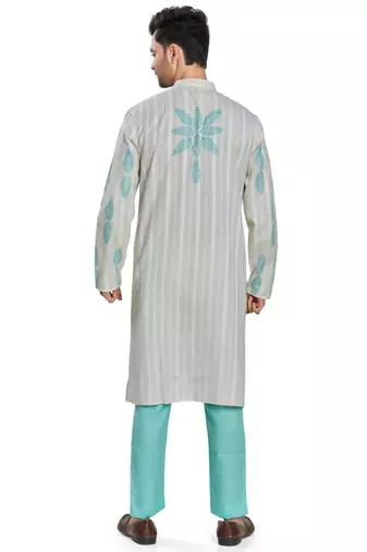 Grey hand block printed with embroidery kurta viscos kurta payjama etnic wear / festive wear