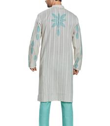 Grey hand block printed with embroidery kurta viscos kurta payjama etnic wear / festive wear