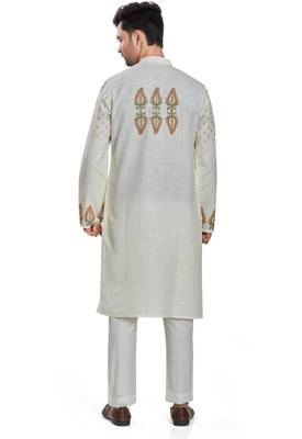 Off white hand block printed with embroidery  kurta viscos kurta payjama etnic wear / festive wear 2