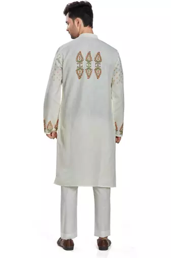 Off white hand block printed with embroidery  kurta viscos kurta payjama etnic wear / festive wear