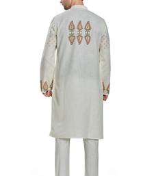 Off white hand block printed with embroidery  kurta viscos kurta payjama etnic wear / festive wear