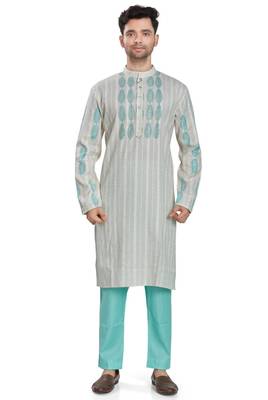 Grey hand block printed with embroidery kurta viscos kurta payjama etnic wear / festive wear 1