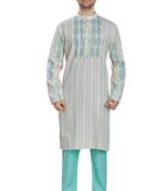 Grey hand block printed with embroidery kurta viscos kurta payjama etnic wear / festive wear