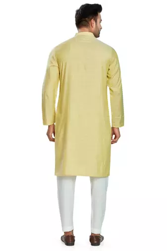 Lemon yellow jacquard kurta payjama etnic wear / festive wear
