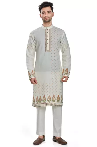 Off white hand block printed with embroidery  kurta viscos kurta payjama etnic wear / festive wear