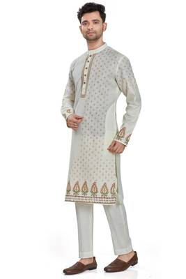 Off white hand block printed with embroidery  kurta viscos kurta payjama etnic wear / festive wear 3