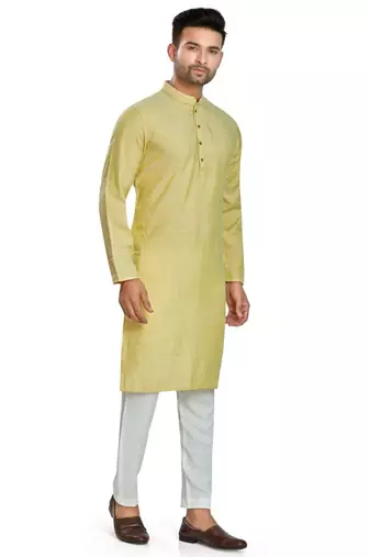 Lemon yellow jacquard kurta payjama etnic wear / festive wear