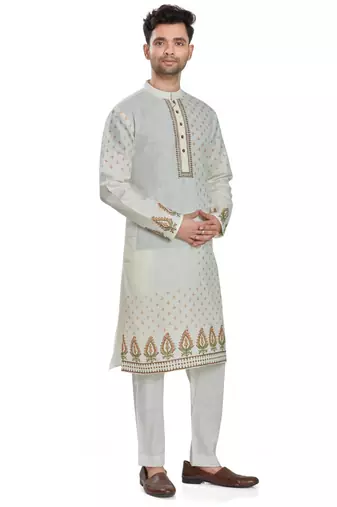 Off white hand block printed with embroidery  kurta viscos kurta payjama etnic wear / festive wear