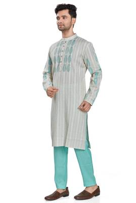 Grey hand block printed with embroidery kurta viscos kurta payjama etnic wear / festive wear 3
