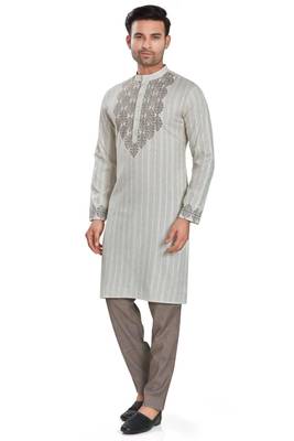 Grey hand block printed kurta viscos kurta payjama etnic wear / festive wear 3
