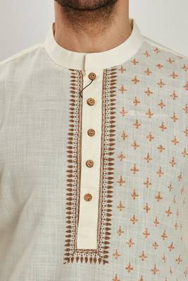 Off white hand block printed with embroidery  kurta viscos kurta payjama etnic wear / festive wear 5