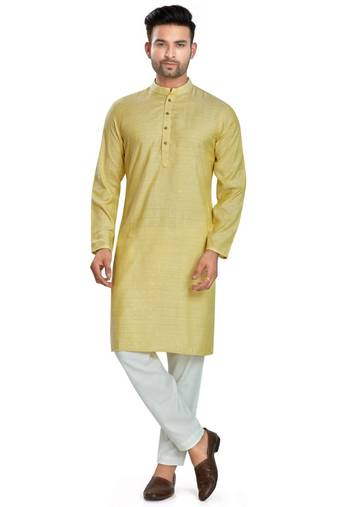 Lemon yellow jacquard kurta payjama etnic wear / festive wear