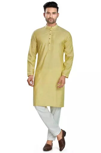 Lemon yellow jacquard kurta payjama etnic wear / festive wear
