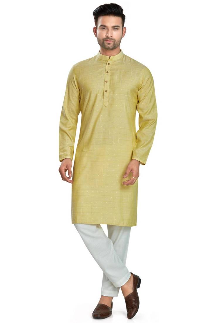Lemon yellow jacquard kurta payjama etnic wear / festive wear