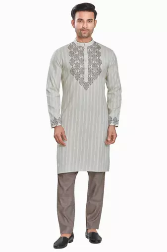Grey hand block printed kurta viscos kurta payjama etnic wear / festive wear