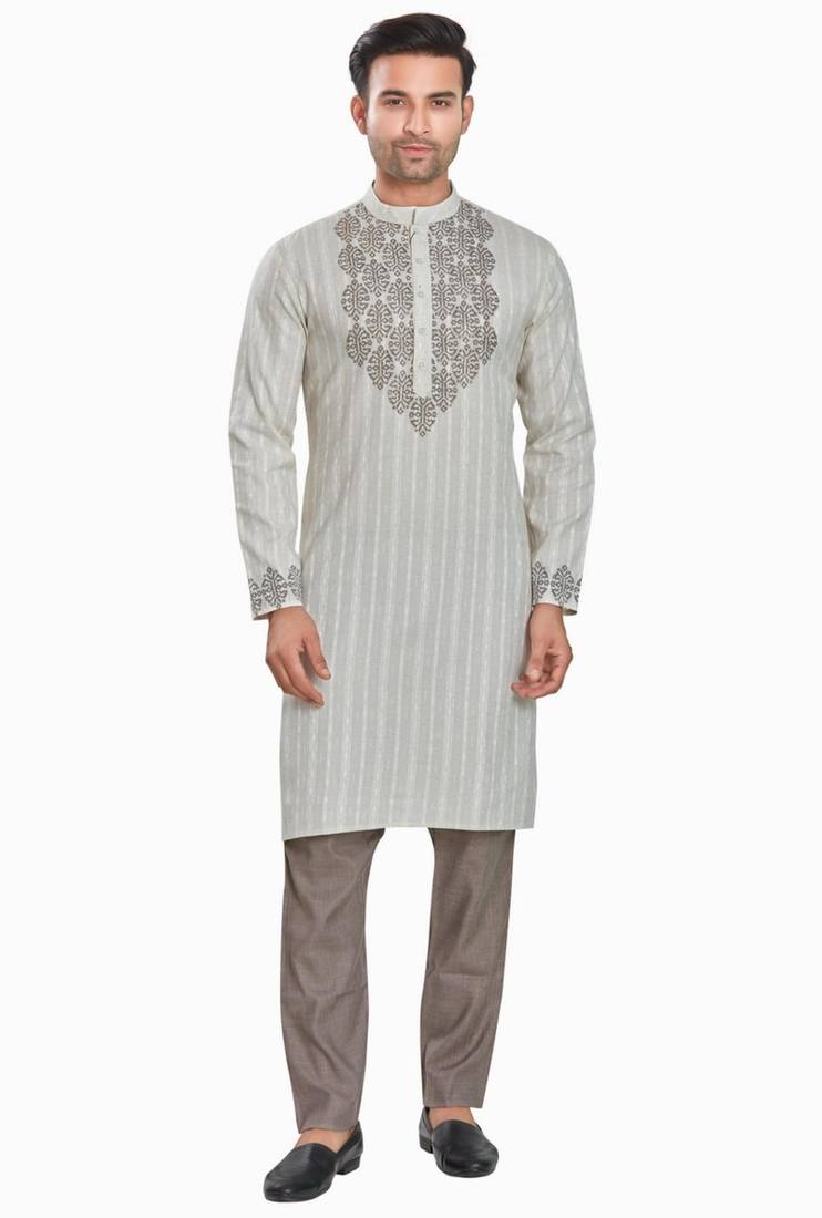 Grey hand block printed kurta viscos kurta payjama etnic wear / festive wear