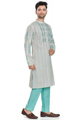 Grey hand block printed with embroidery kurta viscos kurta payjama etnic wear / festive wear 4